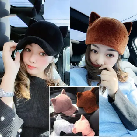 

New Mink Fur Woven Fur Hat Earmuff Ball Winter Warm Sweet Cute Fur Cap