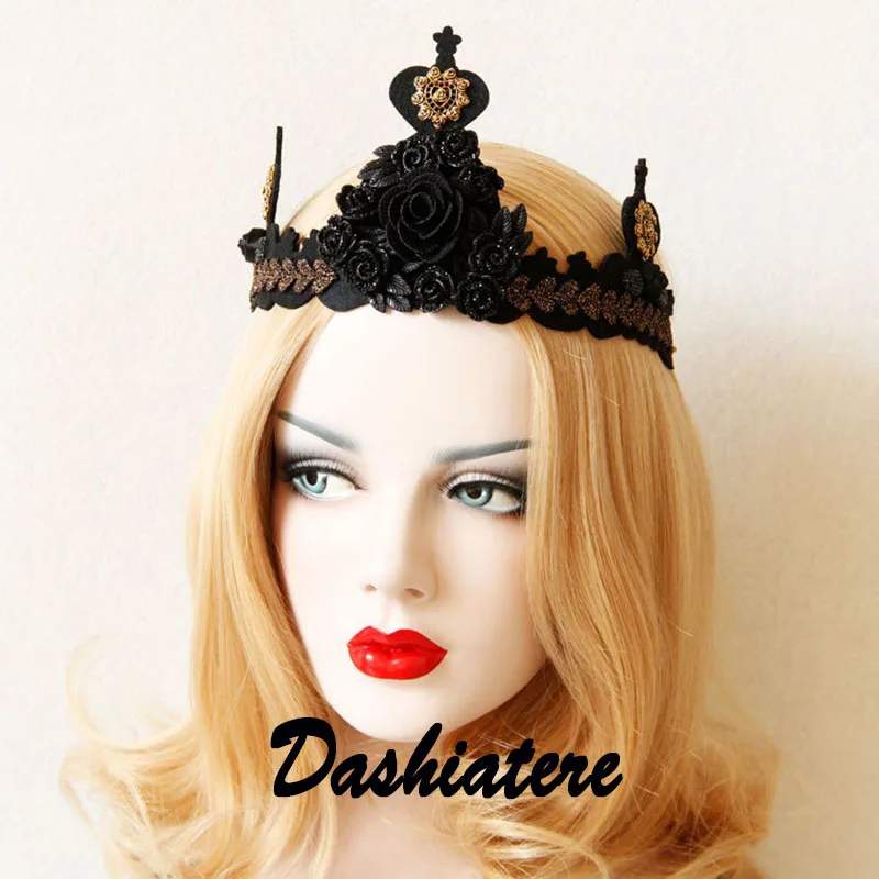 

Dashiatere Gothic Lolita Crown Birthday Party Black Tiara Queen Cosplay Halloween Photo Shoot Props Women Hair Accessories