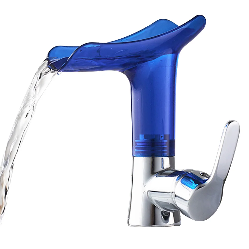 Basin Faucets Waterfall Bathroom Faucet Single Handle Cold And Hot Mixer Tap Creative Waterfall Water Outlet Bathroom Vessel - Color: Blue