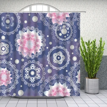 

Bohemian Style Shower Curtains Boho Floral Round Pattern Bathroom Decor Waterproof Polyester Cloth Hanging Curtain Set With Hook