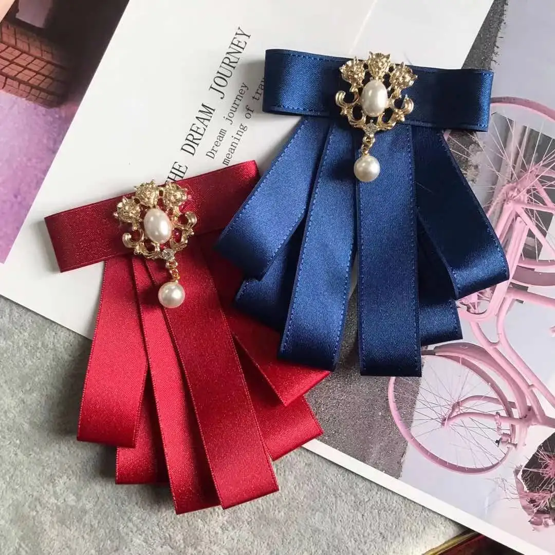 

Women Shirt Layer Ribbon Bow Ties Cravat Lady Elastic Strap Clip Pins Wedding Party Alloy Bling Rhinestone Necktie Chic Bowtie