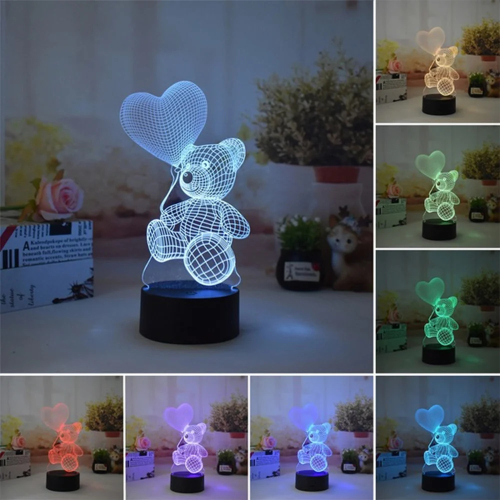 Настольный светильник, настольная лампа, 3D зарядка через usb, подарки на Рождество, Рождество, внутреннее освещение, медведь, красочный креативный мультяшный ночной Светильник