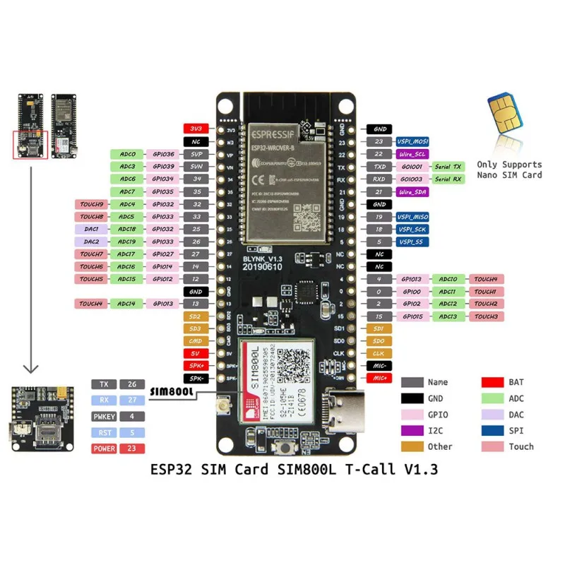 TTGO t-вызов V1.3 ESP32 беспроводной модуль gprs-антенна sim-карта 800L модуль ESP32-WROVER-B 2,4 ГГц SIM800L макетная плата