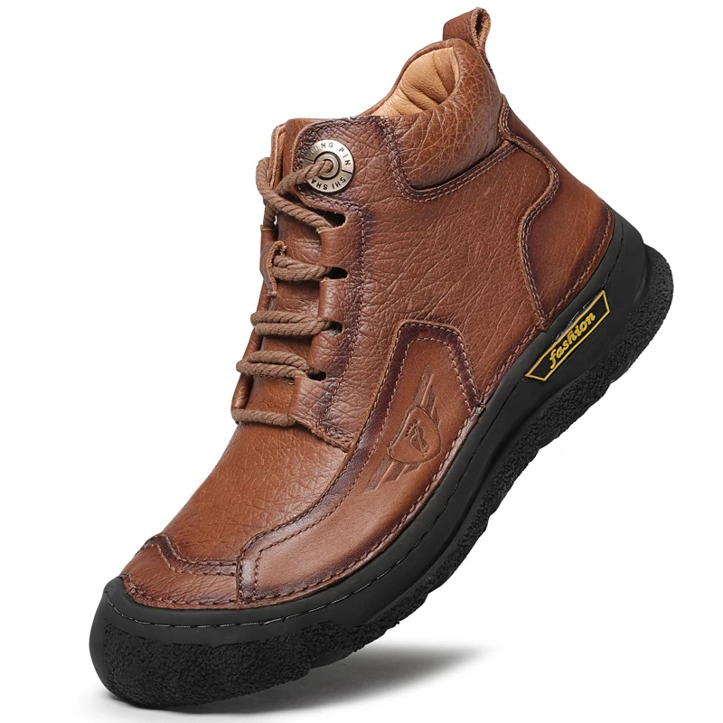 

2019 Winter Shoes Men Warm Casual Leather Fashion Comfortable Flat Boots Men Lace-up Shoes Winter Male Sneaker Hiking Boots 44