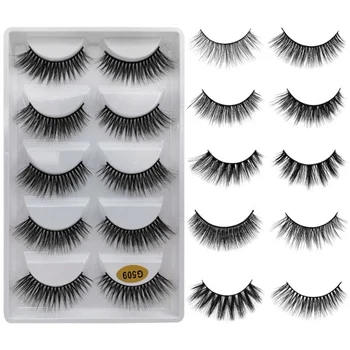 

5Pair False Eyelashes Mink Hair Eye Lashes Slender Curling Handmade Fake Eyelashes
