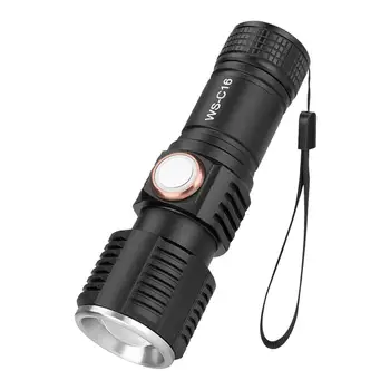 

Portable LED Flashlight T6 Light Rechargeable Flashlight Built-in Battery Zoomable Flashlight Waterproof Emergency Torch Lanyard