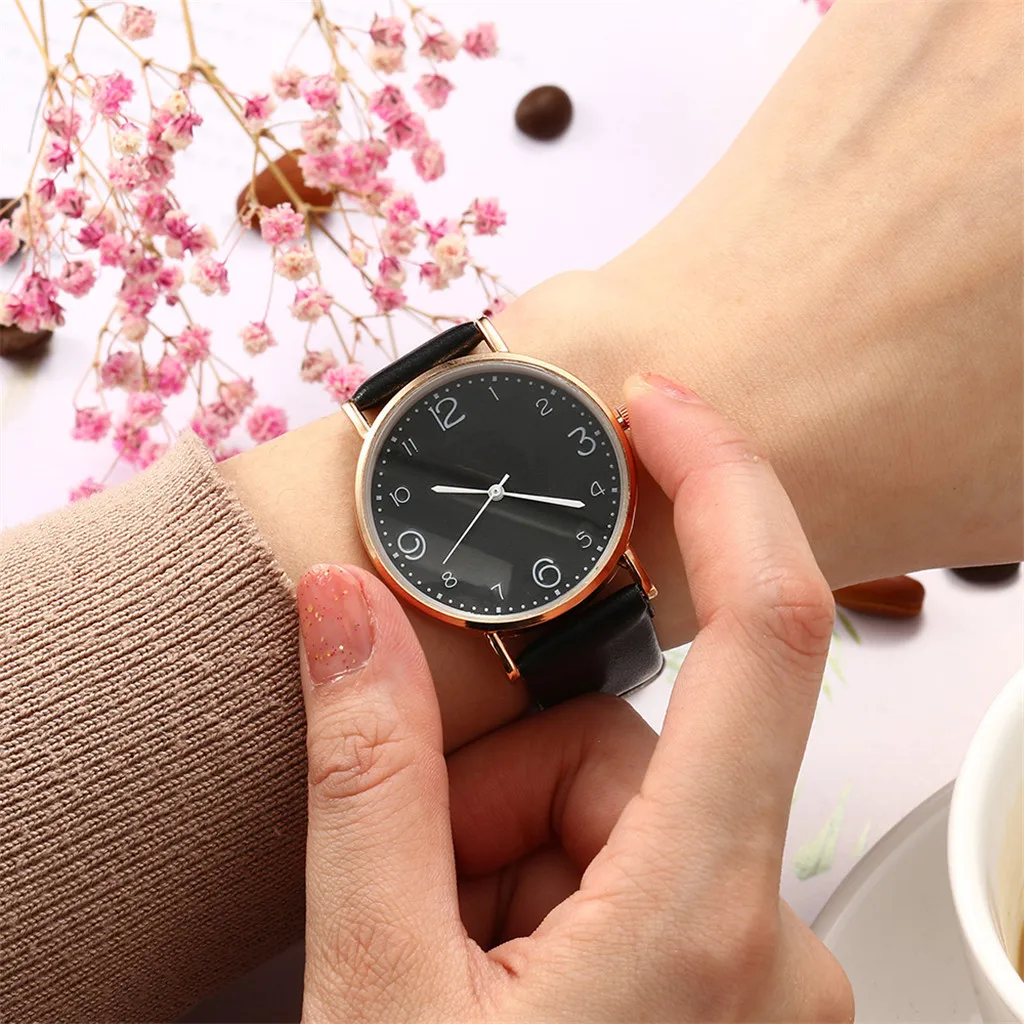 Top Style Fashion Women's Luxury Leather Band Analog Quartz WristWatch Golden Ladies Watch Women Dress Reloj Mujer Black Clock