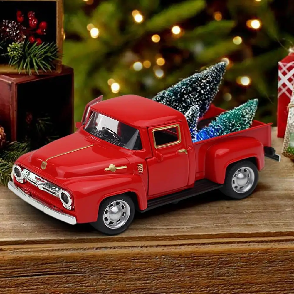 Christmas Vintage Red Truck w/Tree Cake Topper Car Model Ornament Kid Xmas Decor 