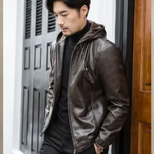Мужская куртка из натуральной кожи, Мужская мотоциклетная зимняя куртка с капюшоном, мужские теплые куртки из натуральной кожи