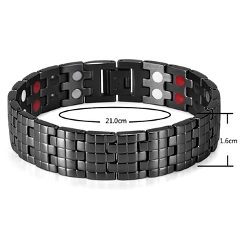 

Men's Stainless Steel Bracelet Double Row 4 Elements Energy Power Link Bracelet Black Polished