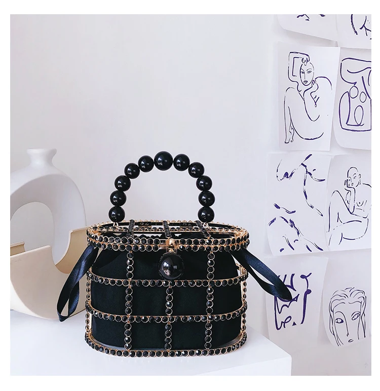 Diamonds Basket Evening Clutch Bags Women Hollow Out Beaded Alloy Metallic Cage Handbags And Purses Ladies Dinner Fashion