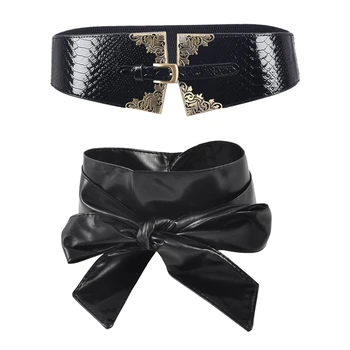

2 Pcs Women's Rivet Elastic Buckle Wide Waist Belt Waistband Black 60-62cm & 68-90cm