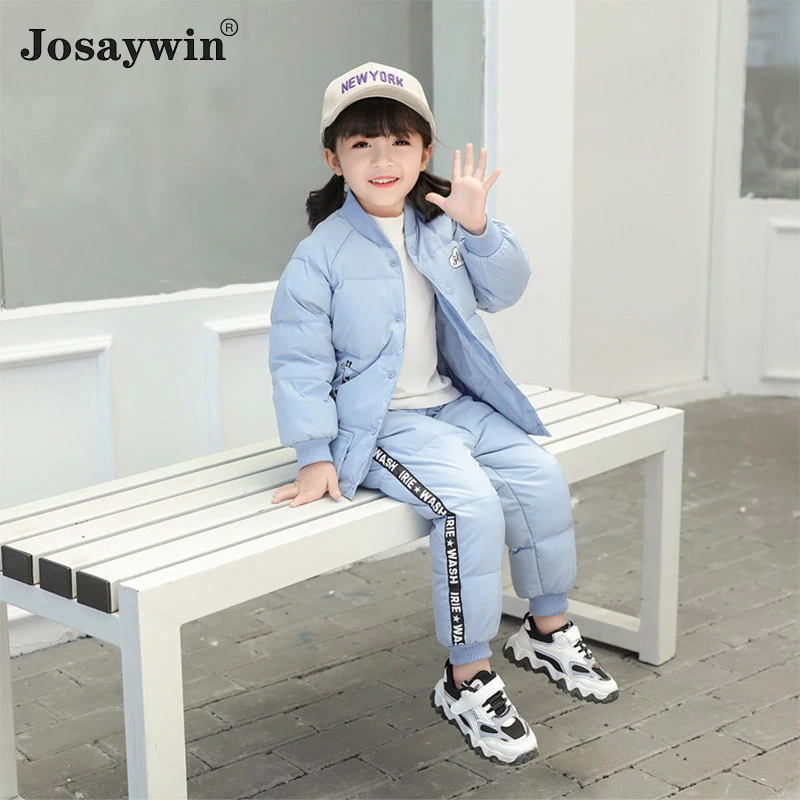 

Winter Children Clothes Suits Boys Kids Girl 2 Pieces Set Print Long Sleeve Thick Coats Jacket+pants Windproof Baby Girl Clothes