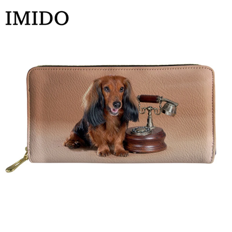 

IMIDO 2019 Women Wallet Purse Dachshund Printed Female Long Wallets Pouch Leather Handbag Ladies Coin Purses Card Holder
