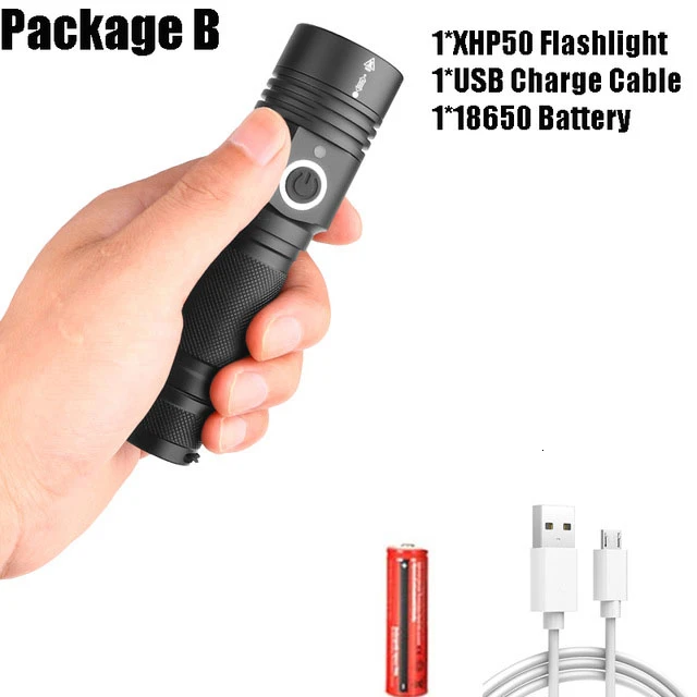 Package B 12000 люмен светодиодный фонарик XHP50 мощный фонарик 18650 фонарик USB масштабируемый 5 режимов светодиодный фонарик лучший для кемпинга на открытом воздухе - Испускаемый цвет: Package B