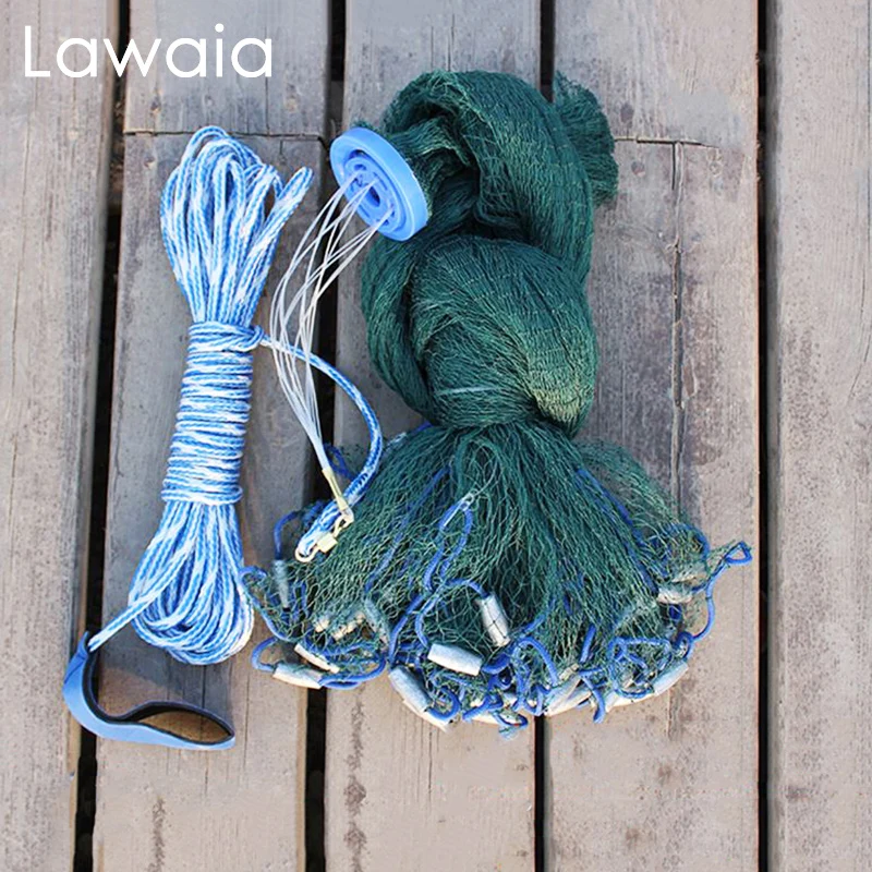 

Lawaia Hand Throw Cast Nets Green Twisted Wire Fishing Net With Iron Pendant Outdoor Fishing Network For Men Durable Green Lines