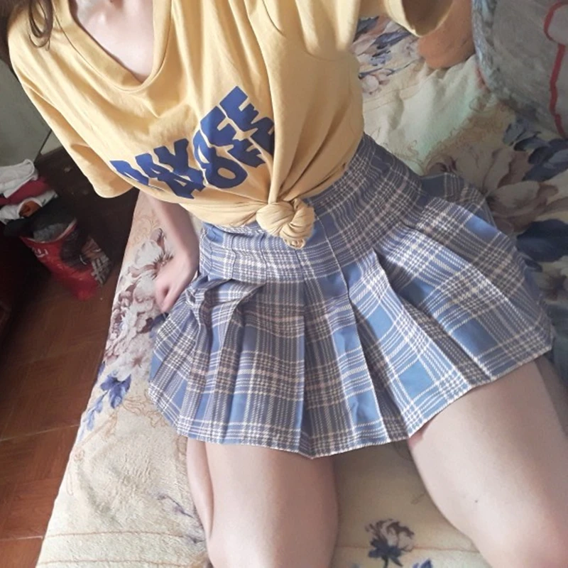 

XS-3XL Size High Waist Plaid Skirt for Summer Women Skirt Stitching Student Pleated Skirts Cute Sweet Girls Dance Mini Skirt New