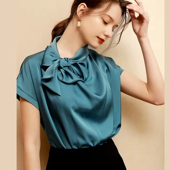 

Women's Chiffon Shirt Women's Bow Tie-up Small Shirt French Top Design Sense Non-Mainstream Young Shirt Belly Cover Shirt