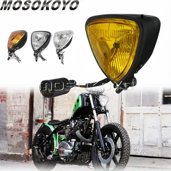 

Motorcycle Vintage Head Lights Retro Triangle Yellow Lens Headlamp for Harley Chopper Cruisers Bobber Triumph XS650 CB250 Custom