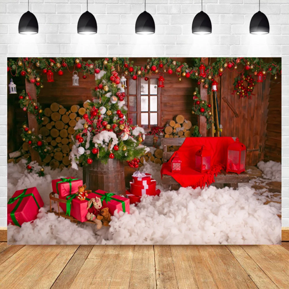 Laeacco Christmas Photography Backdrops Window Scenery Curtain Pillow Wreath Snow Winter Photographic Backgrounds for Photo Studio