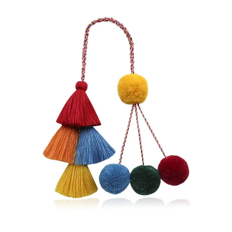 Bohemian Bag Pendant Women Charm Pompom Multicolor Tassels Hanging Ornaments A69C