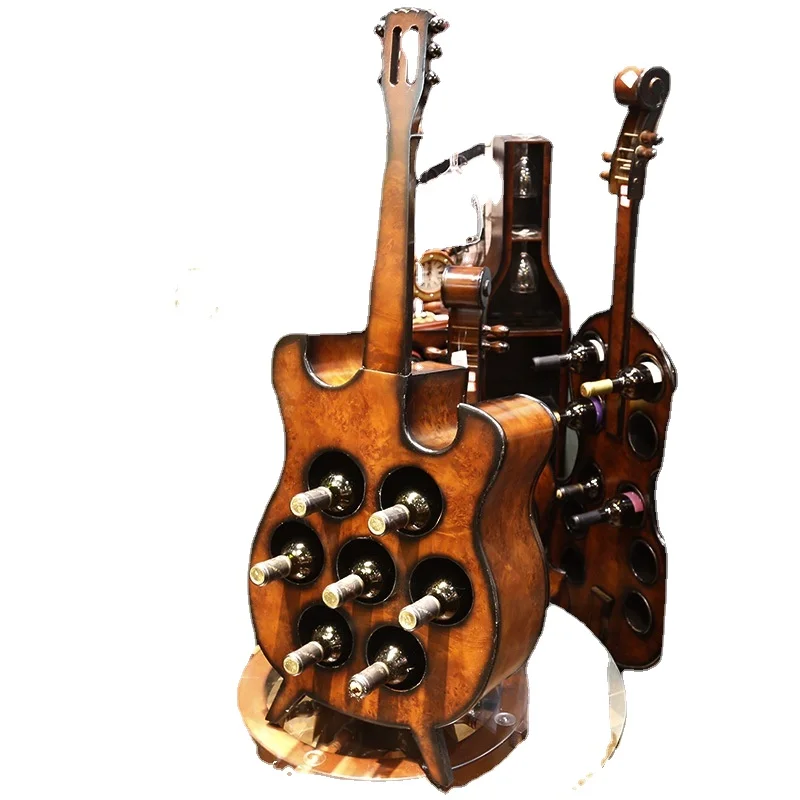 

Factory 95 Cm Fiddle Guitar Multifunctional Wine Cabinet Can Hold 7 Bottles 2 Wine Glasses Creative Wine Rack