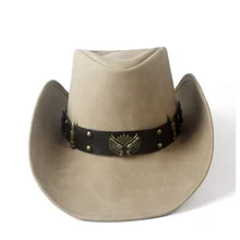 Женские мужские осенние кожаные широкие полями Западный Ковбой Девушка-ковбой Fedora Шляпа два пушки кожаный ремешок