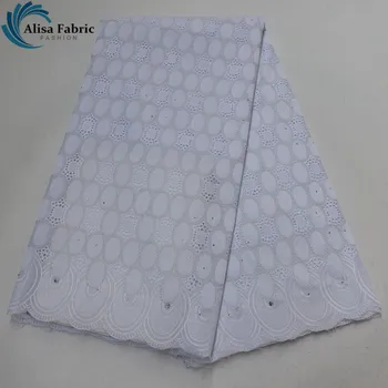 

White Color African Lace Fabrics with Rhinestones 2019 5 Yards/pcs African Dry Lace Fabrics With Embroidery And Stones For Party