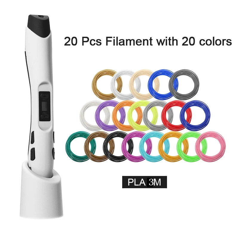 Wireless 3D Printing Pen LED Display with Filament Support 1.75mm PLA PCL ABS Filament for Kids Toy Birthday Gifts EU/US/EK Plug