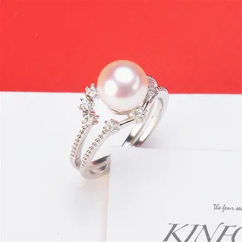 

Real S925 Sterling silver Adjustable Blank Ring Base Fit Half hole Beads DIY Ring Jewelry Findings Making