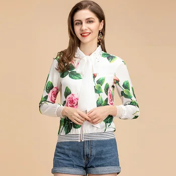 

Designer Early autumn Silk jacket Women's Fashion Beading Floral Print Silk Outwear