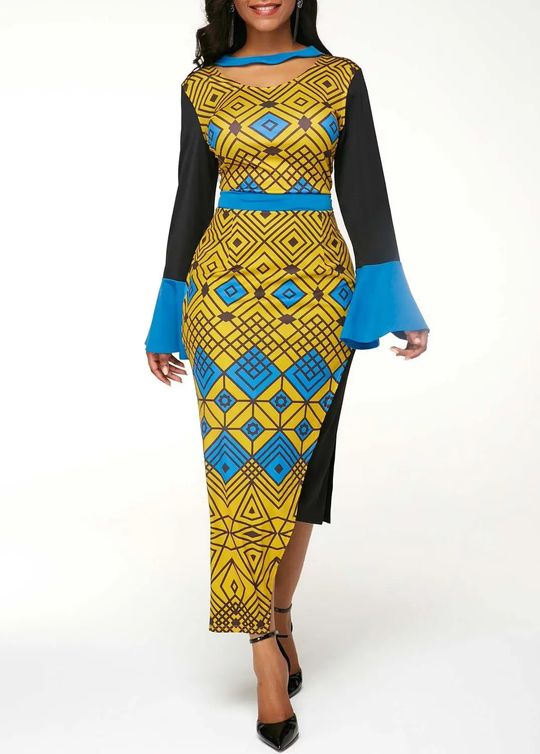 

2019 New African Women clothing Dashiki size S - 5XL Polyester material stretch classic Printed slim dress HX