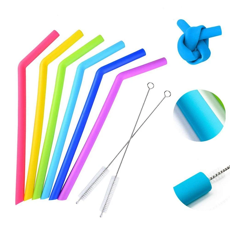 

Silicone Straws Reusable Flexible Drinking Straws Set with Cleaning Brushes Bar Party Straws