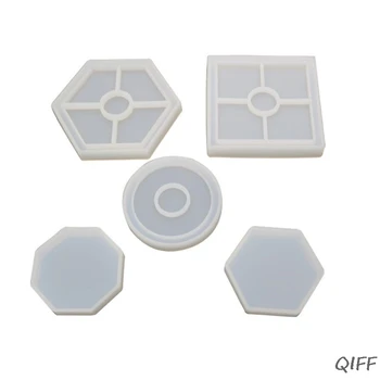 

5 Pcs/set Crystal Epoxy Mold DIY Crafts Hexagon Square Cup Mat Making