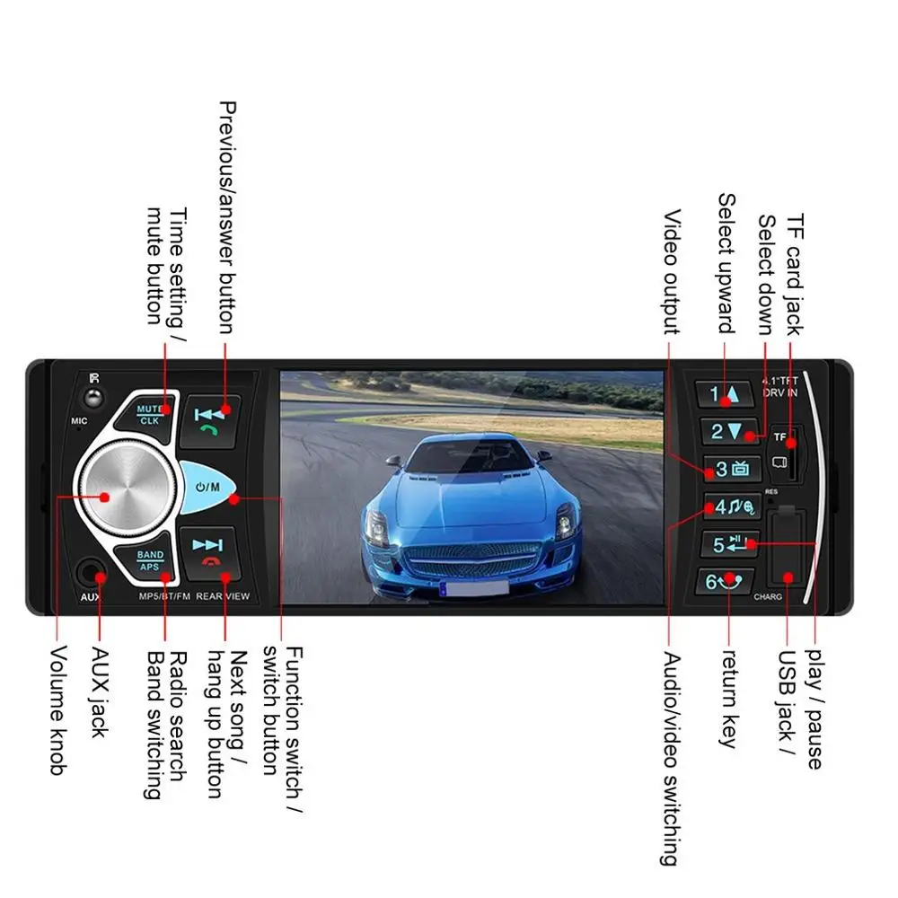 4022D 4,1 дюймов высокой четкости цветной экран Hands-Free автомобильный Mp5 плеер карта U диск радио Реверсивный Автомобильный плеер