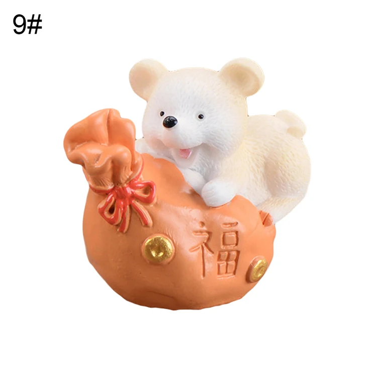 Mini Shengxiao Figurine Resin Decoration Crafts Ingot Gold Coin Lucky Rat Animal Figurines Statue DIY Garden Table Ornament - Color: 9