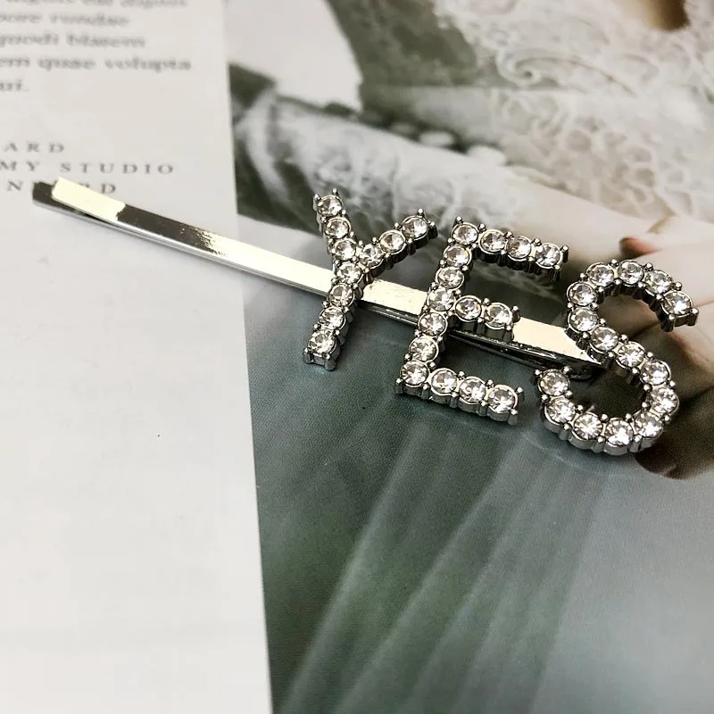 YES Silver 1 шт., заколки для волос с кристаллами и буквами, стразы, заколки для волос, заколки для волос, инструменты для укладки волос, аксессуары, ювелирный подарок - Цвет: YES Silver