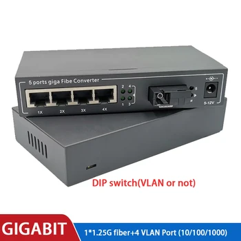 

Gigabit Ethernet switch VLAN Ethernet Fiber Optical Media Converter Single Mode 4 RJ45 1 SC fiber Port 10/100/1000M