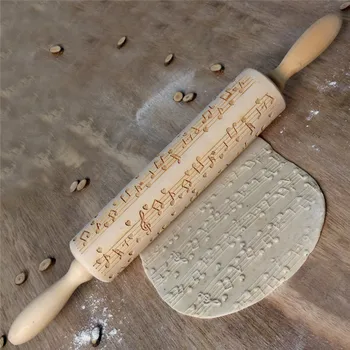 

Wooden Embossing Biscuit Cake Rolling Tool Musical Note Cat Christmas Party Cookies Baking