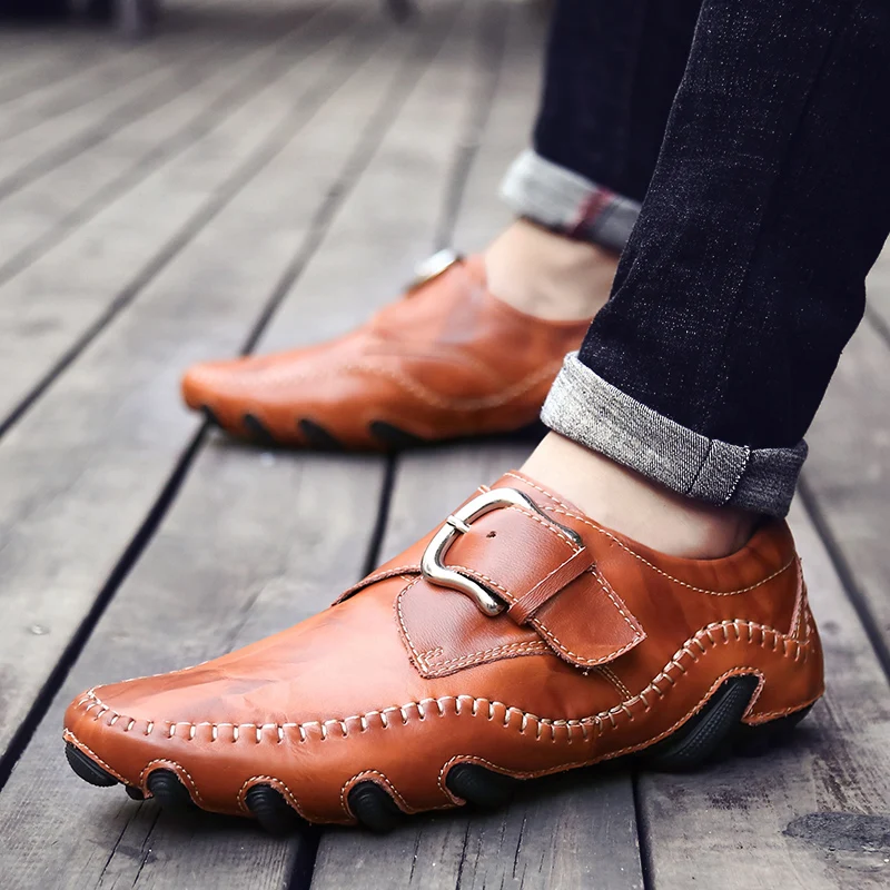 Men's Leather Moccasins Men's Fashion Peas Shoes Leisure Loafers Fashion Men's Casual Business Leather Work Boat Shoes