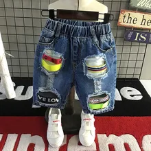 Детская одежда; коллекция года; корейский стиль; летние новые стильные тонкие ковбойские шорты с дырками для мальчиков