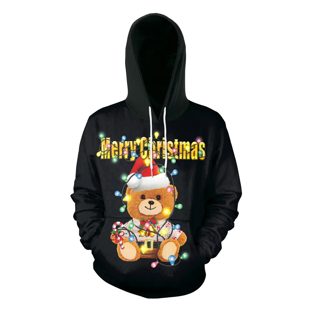 New Christmas Day cosplay Bear 3D Pattern Pullover Loose Hoodie Halloween Cartoon Pattern Sweater New Year Party Play Costume