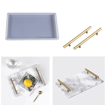 

Rectangle Silicone Geode Agate Tray Mold with 2Pcs Metal Handles,DIY Epoxy Resin Casting Mold for Making Faux Agate Tray