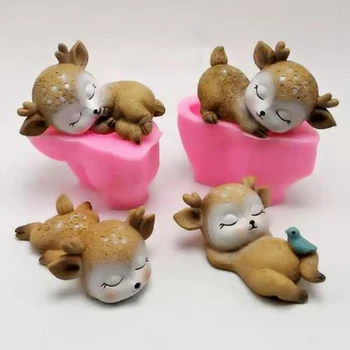 

Sleeping Deer Shape Silicone Mold Cute Pet Cake Chocolate 3D Three-dimensional Deer Food Grade Silicone Decoration Mold
