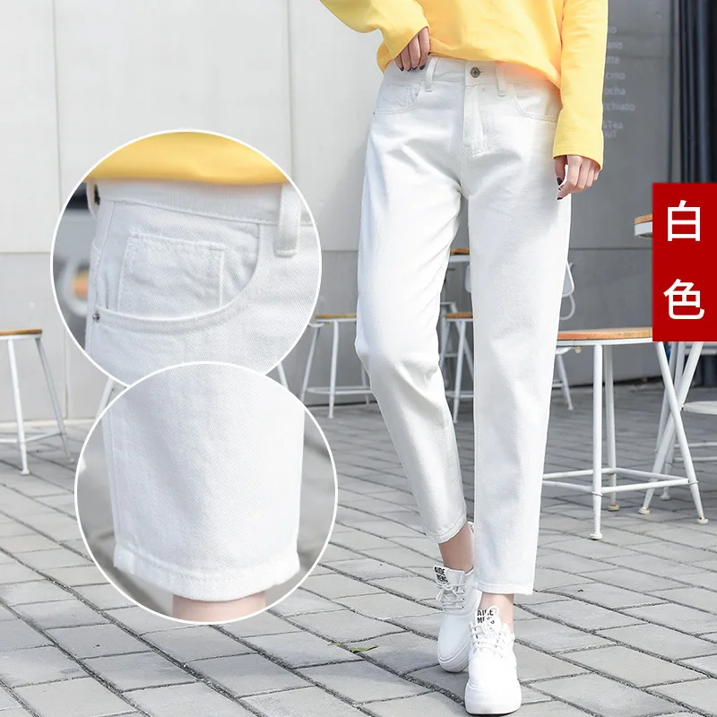 Женские джинсы с высокой талией, 5xl, черные брюки бойфренда, модная новинка, женская уличная одежда, прямые, стильные, топ шоп, для отдыха, длиной до щиколотки - Цвет: white