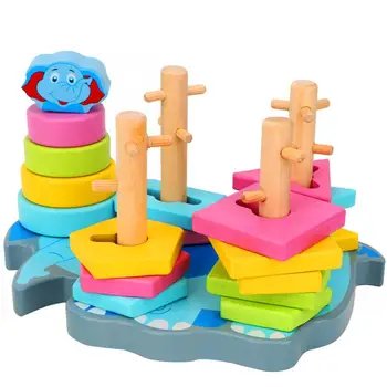 

Baby Kids Wooden Stacking Blocks Children Educational Toy Wooden Geometric Sleeve Column Building Blocks Cognitive Board Gift