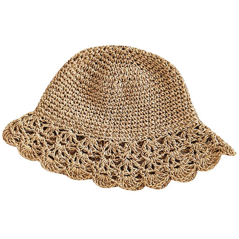 

Children Fashion Summer Handmade Foldable Strawhat Sun Hat Large Along Vintage Handmade Crochet Straw Braid Sun-Shading Hat