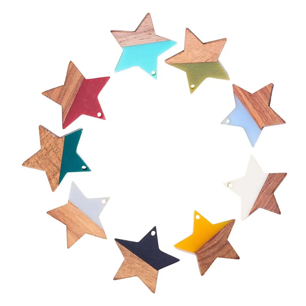 18Pcs Resin Wooden Earring Pendant Mixed Color Star Charms For Jewelry Making DIY Necklace Bracelet