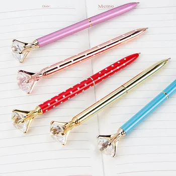 

21Color Big Diamond Crystal Pen Gem Ballpoint Pens Ring Wedding Metal BallPen Writing Stationery Office & School Ballpen