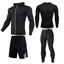 Compression shirt Men's 4 piece suit Outdoor Sports sets Gym clothing Quick drying Men Thermal underwear winter Jogging suit 4XL